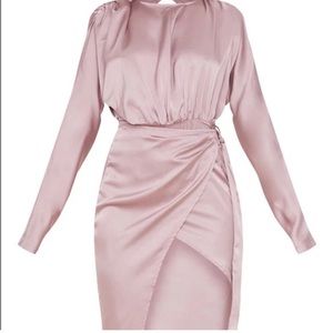 Blush pink. Satin backless dress with wrap skirt. USA 12. New with tags. PLT